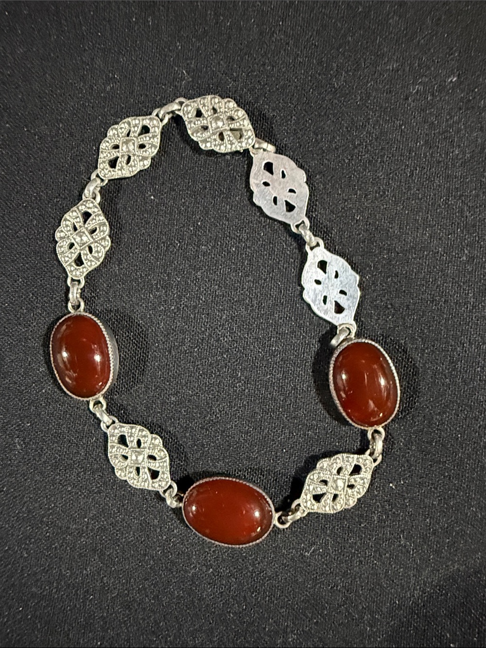 Sterling Silver Red Carnelian Link Bracelet